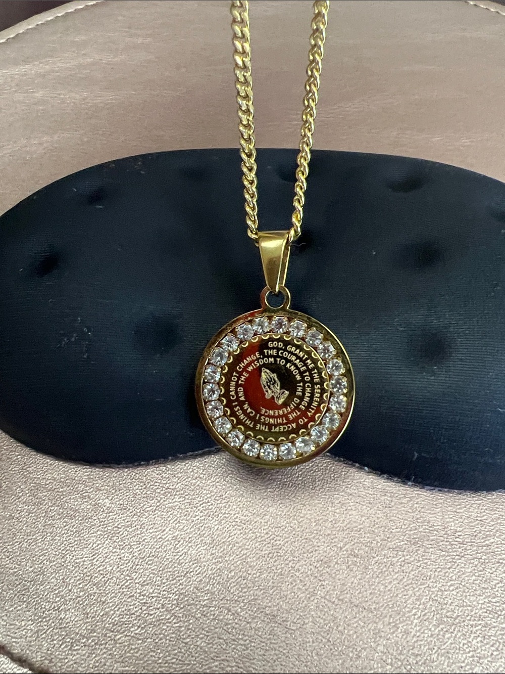 Bracha Gold-tone Prayer Medallion Necklace with Clear Crystals